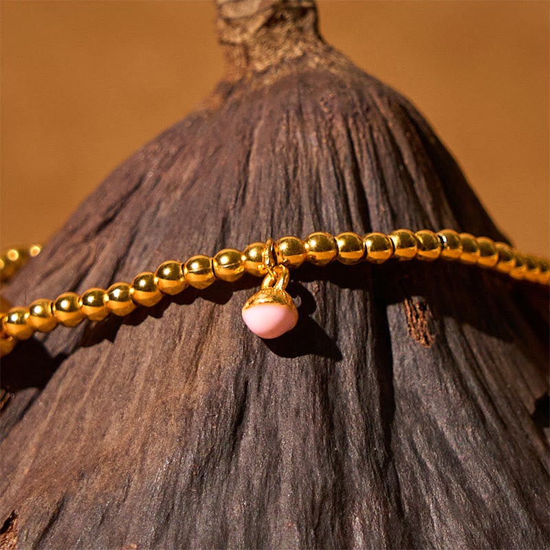 24K Gold Plated Brass Wu Lou Gourd Beaded Bracelet with Cat's Eye