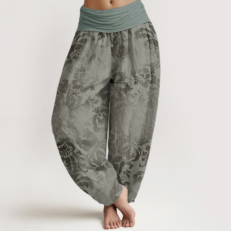 Pure Cotton Casual Flower Leaves Design Women's Elastic Waist Harem Pants