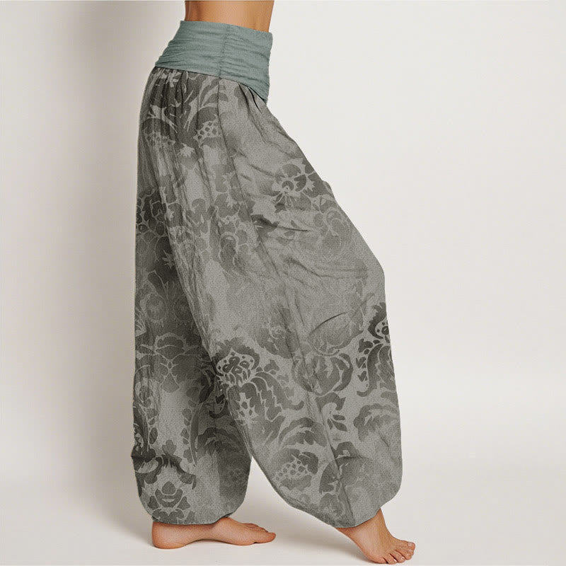 Pure Cotton Casual Flower Leaves Design Women's Elastic Waist Harem Pants