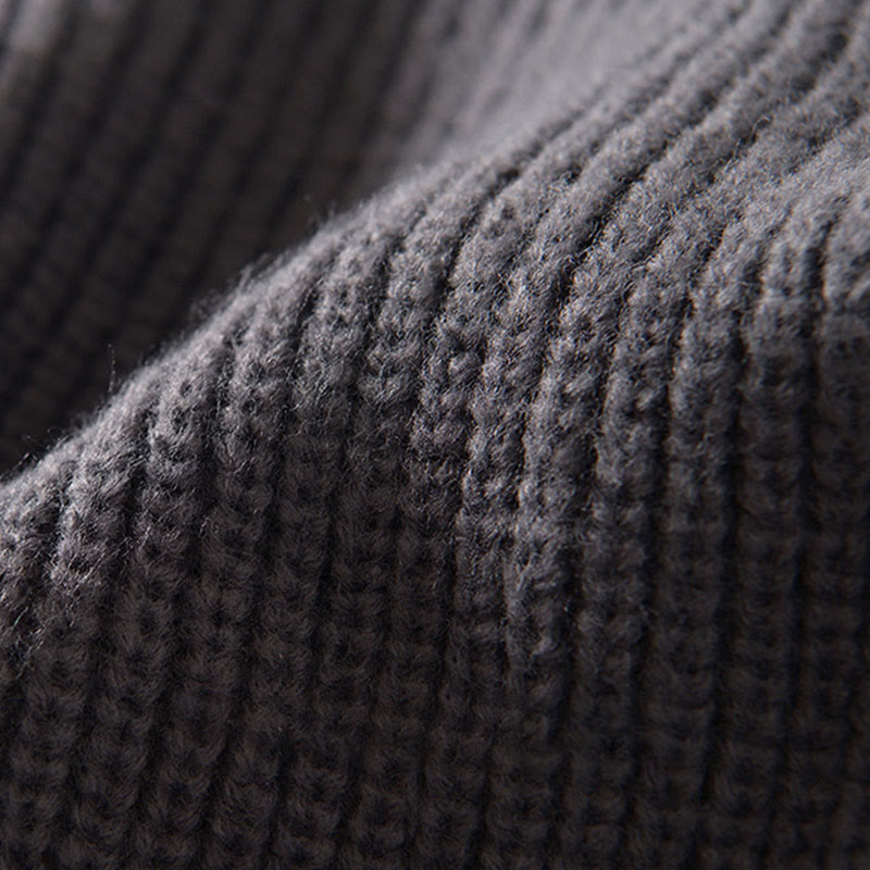 Winter Solid Color Zipper Knit Cardigan Men's Long Sleeve Cotton Jacket With Pockets