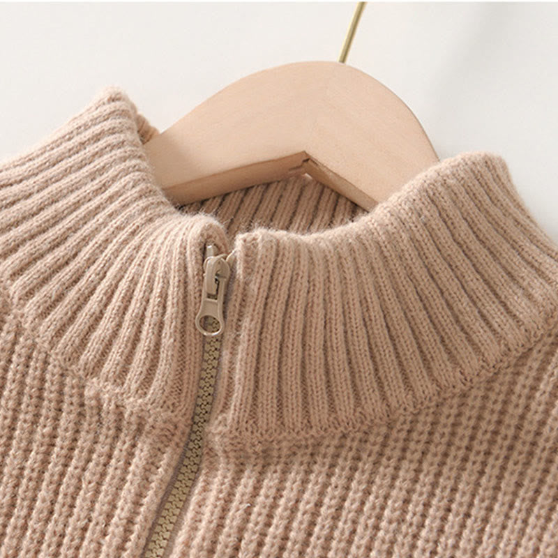 Winter Solid Color Zipper Knit Cardigan Men's Long Sleeve Cotton Jacket With Pockets