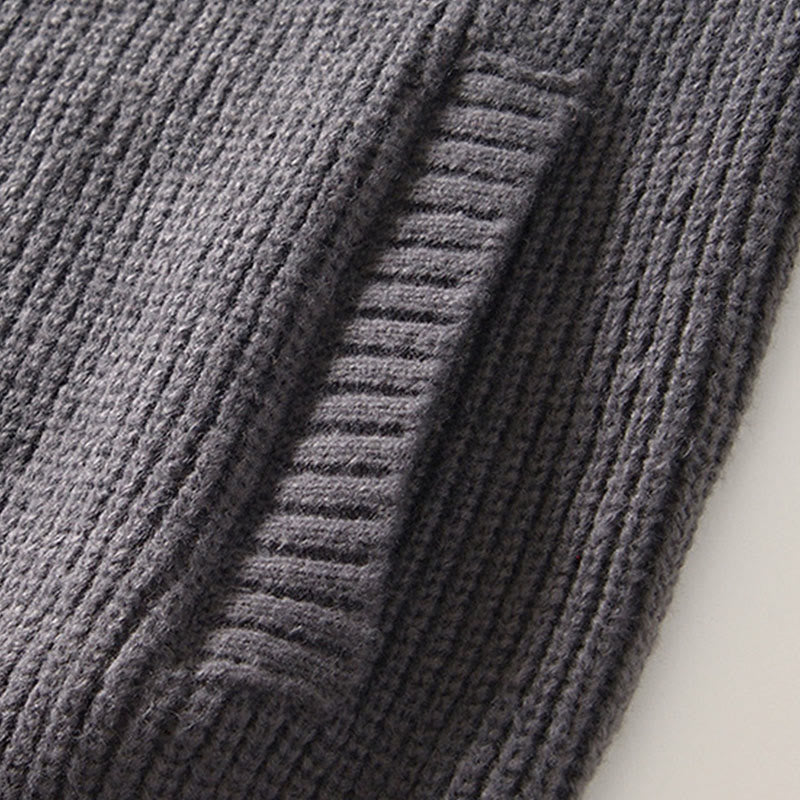 Winter Solid Color Zipper Knit Cardigan Men's Long Sleeve Cotton Jacket With Pockets