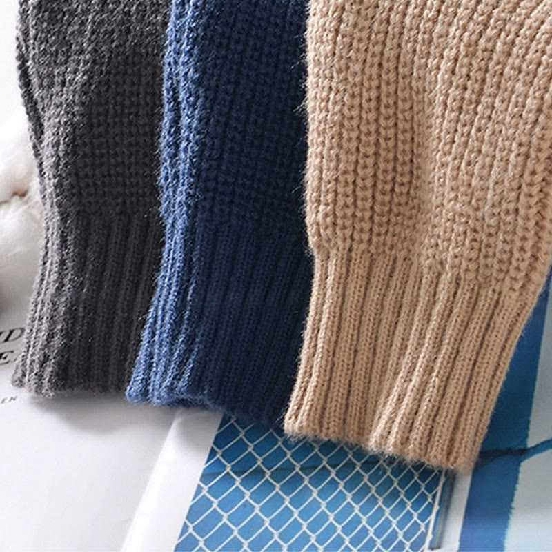 Winter Solid Color Zipper Knit Cardigan Men's Long Sleeve Cotton Jacket With Pockets