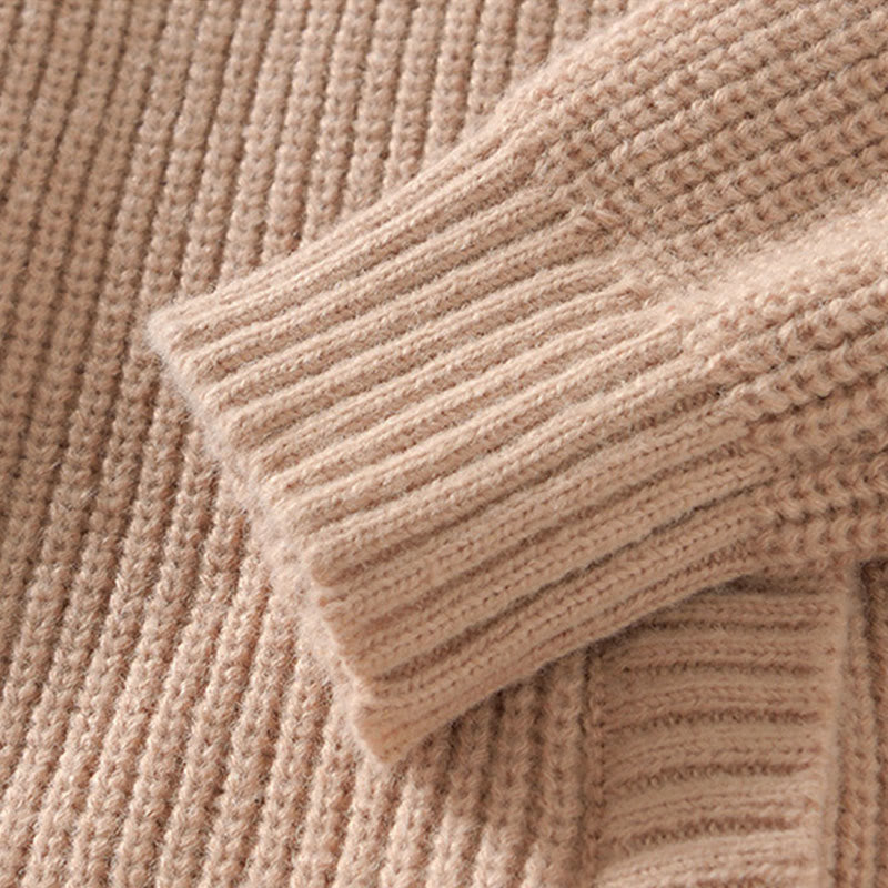 Winter Solid Color Zipper Knit Cardigan Men's Long Sleeve Cotton Jacket With Pockets