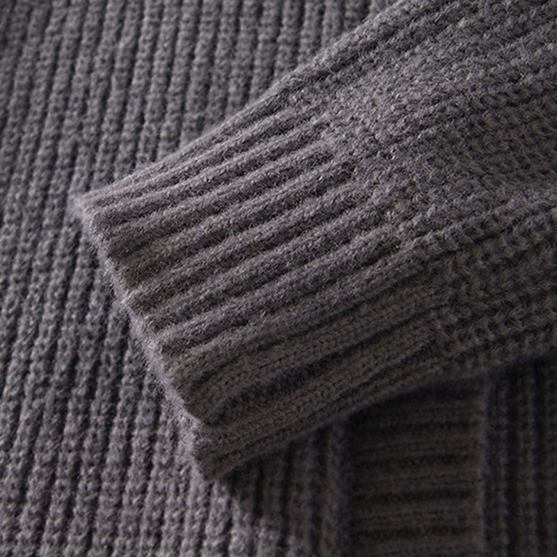 Winter Solid Color Zipper Knit Cardigan Men's Long Sleeve Cotton Jacket With Pockets