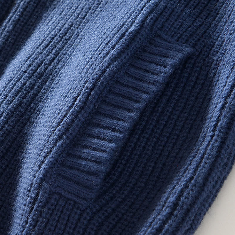 Winter Solid Color Zipper Knit Cardigan Men's Long Sleeve Cotton Jacket With Pockets