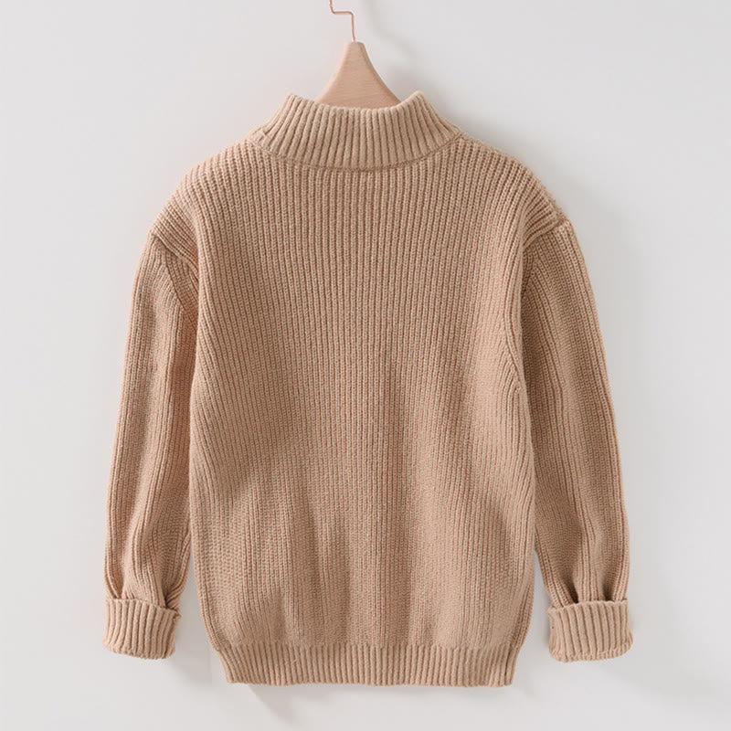 Winter Solid Color Zipper Knit Cardigan Men's Long Sleeve Cotton Jacket With Pockets