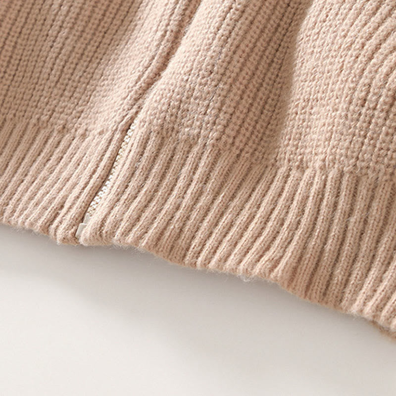 Winter Solid Color Zipper Knit Cardigan Men's Long Sleeve Cotton Jacket With Pockets