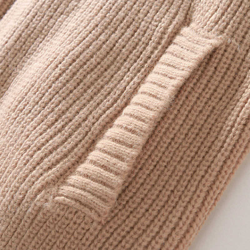 Winter Solid Color Zipper Knit Cardigan Men's Long Sleeve Cotton Jacket With Pockets