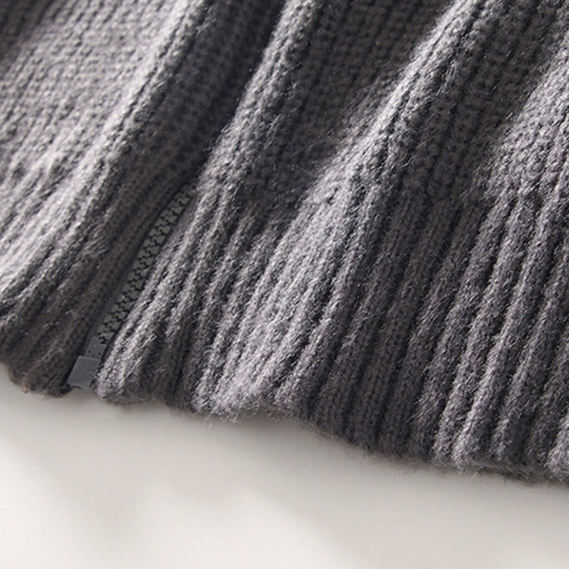 Winter Solid Color Zipper Knit Cardigan Men's Long Sleeve Cotton Jacket With Pockets