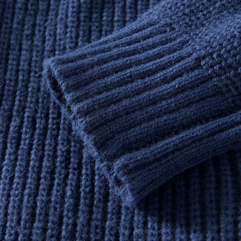 Winter Solid Color Zipper Knit Cardigan Men's Long Sleeve Cotton Jacket With Pockets