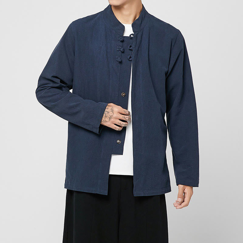 Tactile Cotton-Blend Mandarin Collar Meditative Shirt