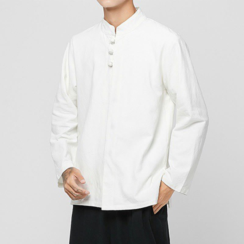 Tactile Cotton-Blend Mandarin Collar Meditative Shirt