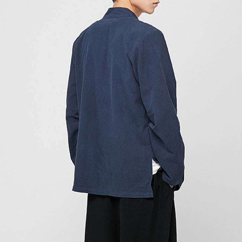 Tactile Cotton-Blend Mandarin Collar Meditative Shirt
