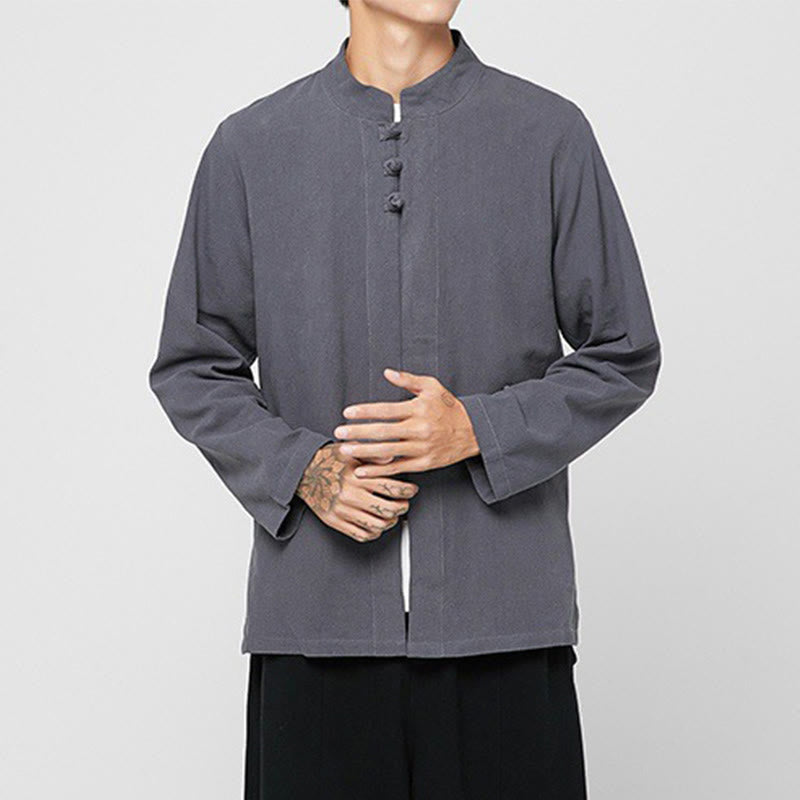 Tactile Cotton-Blend Mandarin Collar Meditative Shirt