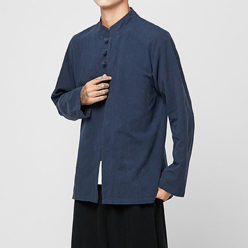 Tactile Cotton-Blend Mandarin Collar Meditative Shirt