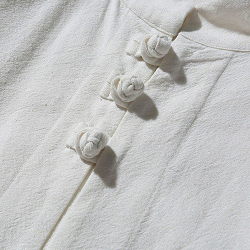 Tactile Cotton-Blend Mandarin Collar Meditative Shirt