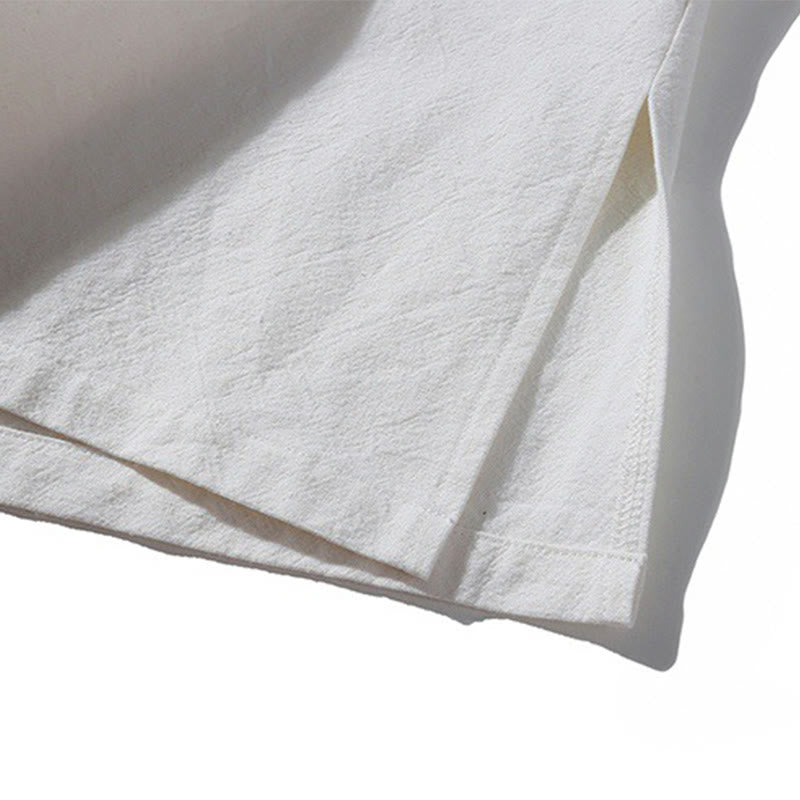 Tactile Cotton-Blend Mandarin Collar Meditative Shirt