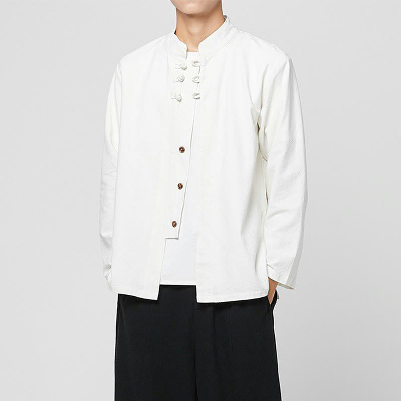 Tactile Cotton-Blend Mandarin Collar Meditative Shirt