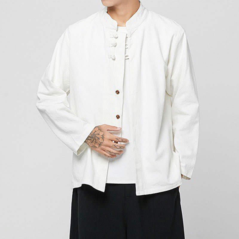 Tactile Cotton-Blend Mandarin Collar Meditative Shirt
