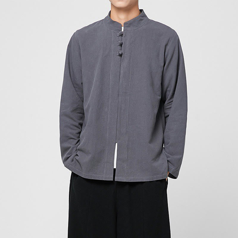Tactile Cotton-Blend Mandarin Collar Meditative Shirt