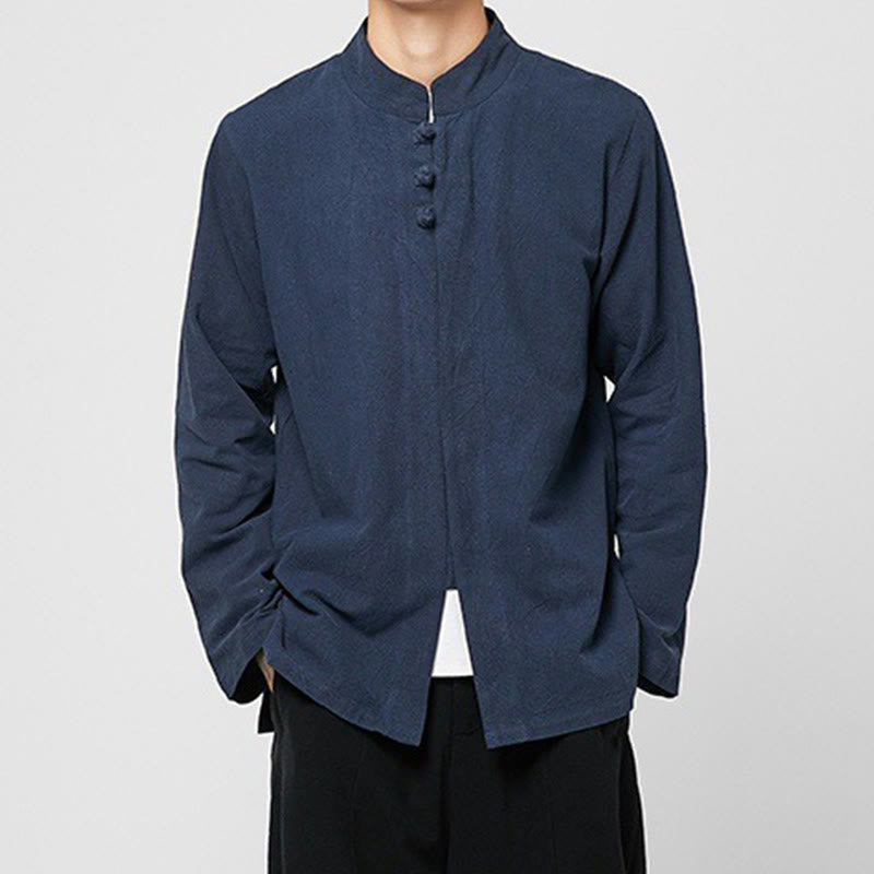 Tactile Cotton-Blend Mandarin Collar Meditative Shirt