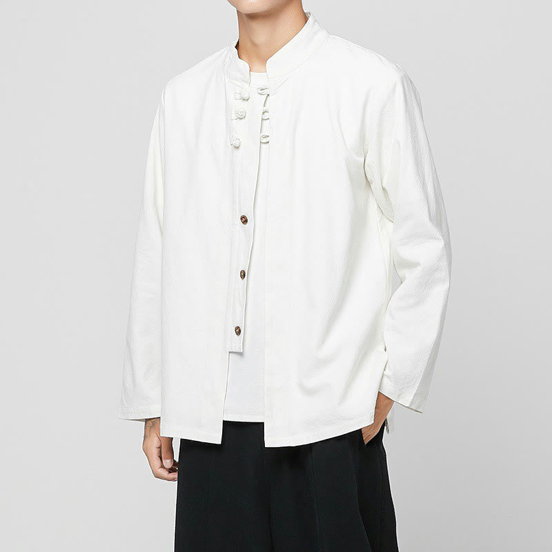 Tactile Cotton-Blend Mandarin Collar Meditative Shirt