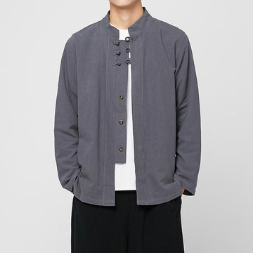 Tactile Cotton-Blend Mandarin Collar Meditative Shirt