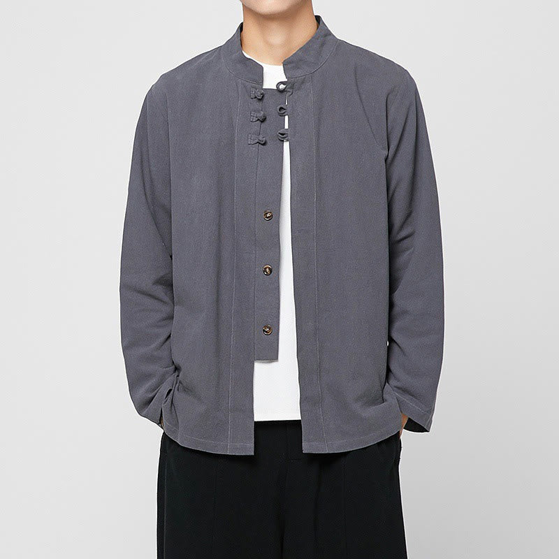 Tactile Cotton-Blend Mandarin Collar Meditative Shirt