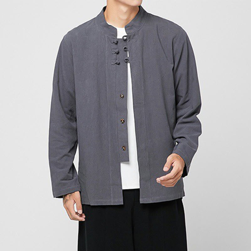 Tactile Cotton-Blend Mandarin Collar Meditative Shirt