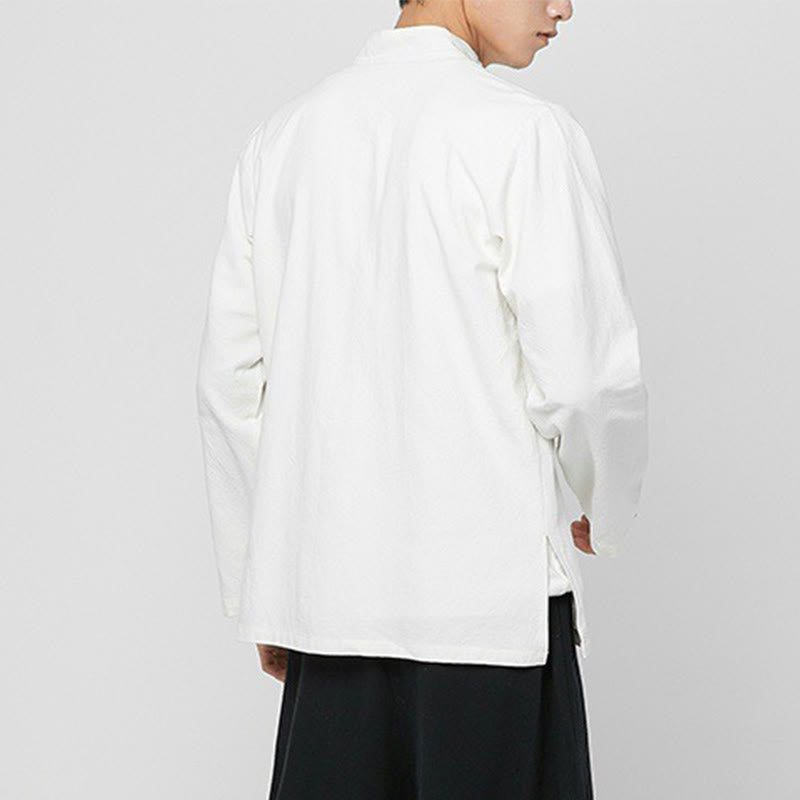 Tactile Cotton-Blend Mandarin Collar Meditative Shirt
