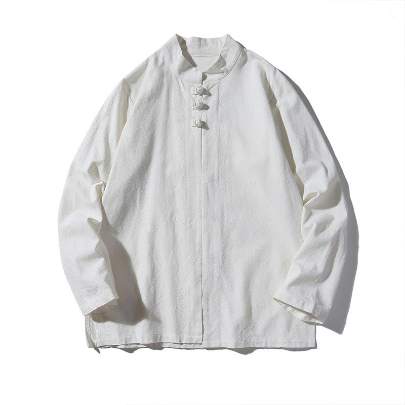 Tactile Cotton-Blend Mandarin Collar Meditative Shirt