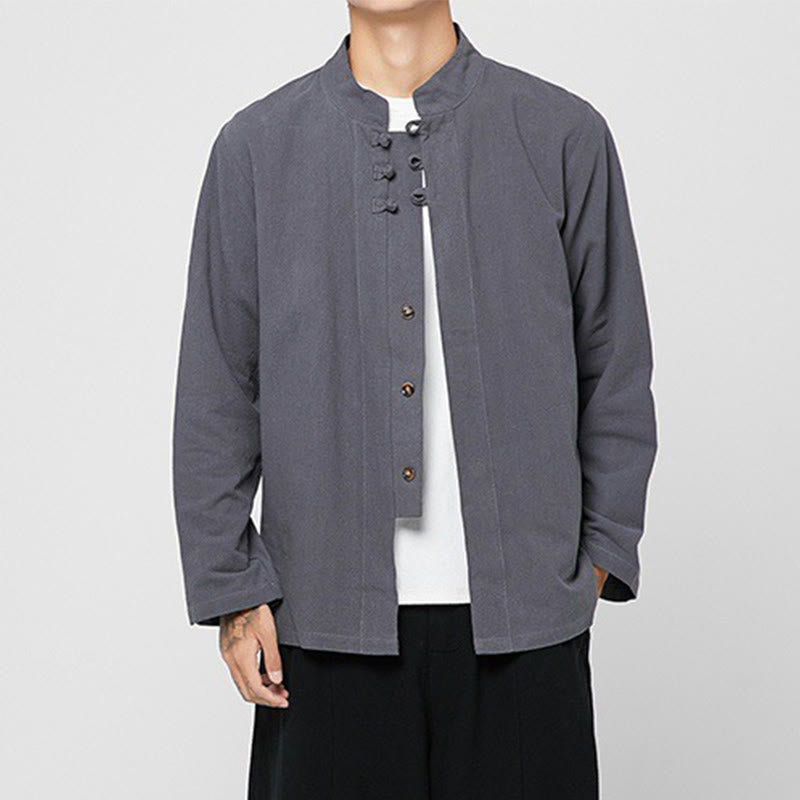 Tactile Cotton-Blend Mandarin Collar Meditative Shirt