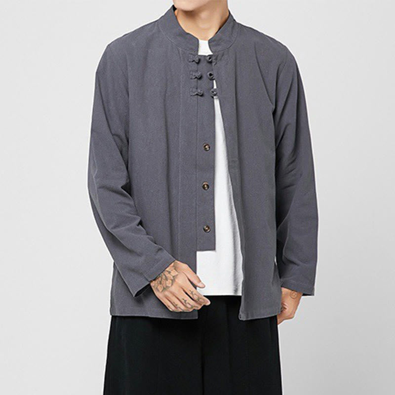 Tactile Cotton-Blend Mandarin Collar Meditative Shirt