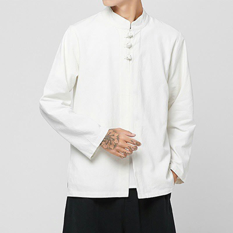 Tactile Cotton-Blend Mandarin Collar Meditative Shirt