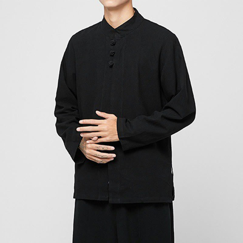 Tactile Cotton-Blend Mandarin Collar Meditative Shirt