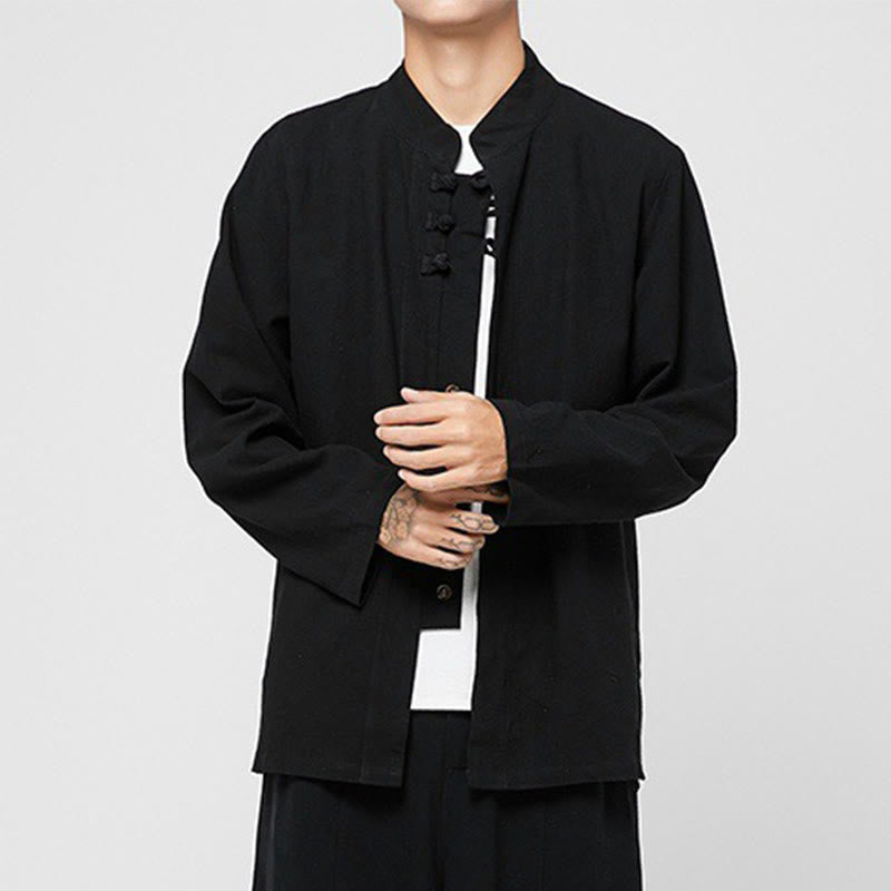 Tactile Cotton-Blend Mandarin Collar Meditative Shirt