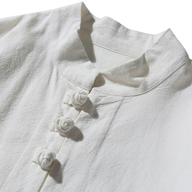 Tactile Cotton-Blend Mandarin Collar Meditative Shirt