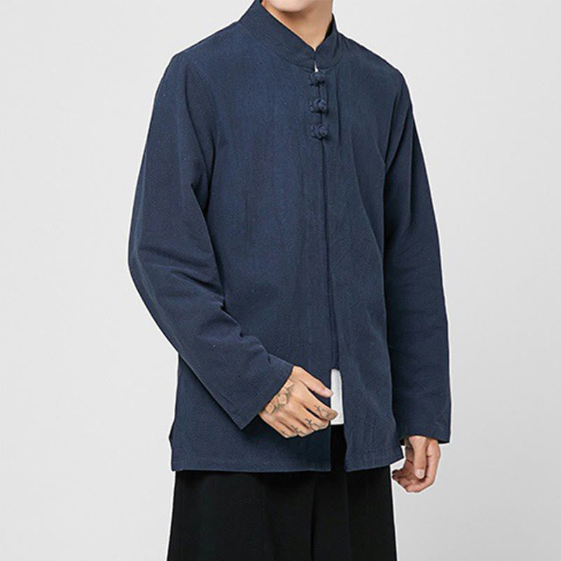 Tactile Cotton-Blend Mandarin Collar Meditative Shirt