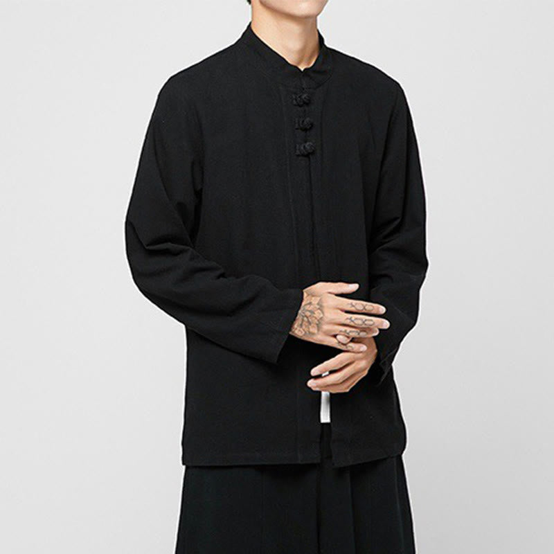 Tactile Cotton-Blend Mandarin Collar Meditative Shirt