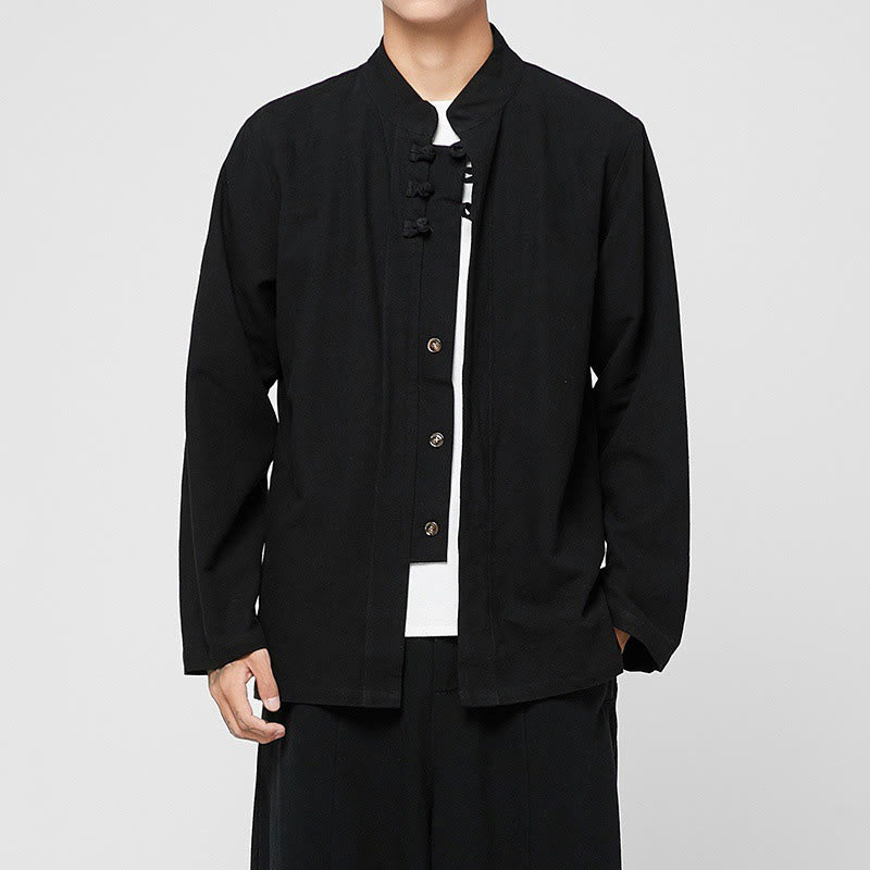 Tactile Cotton-Blend Mandarin Collar Meditative Shirt