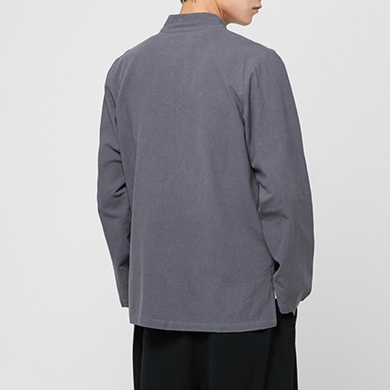 Tactile Cotton-Blend Mandarin Collar Meditative Shirt