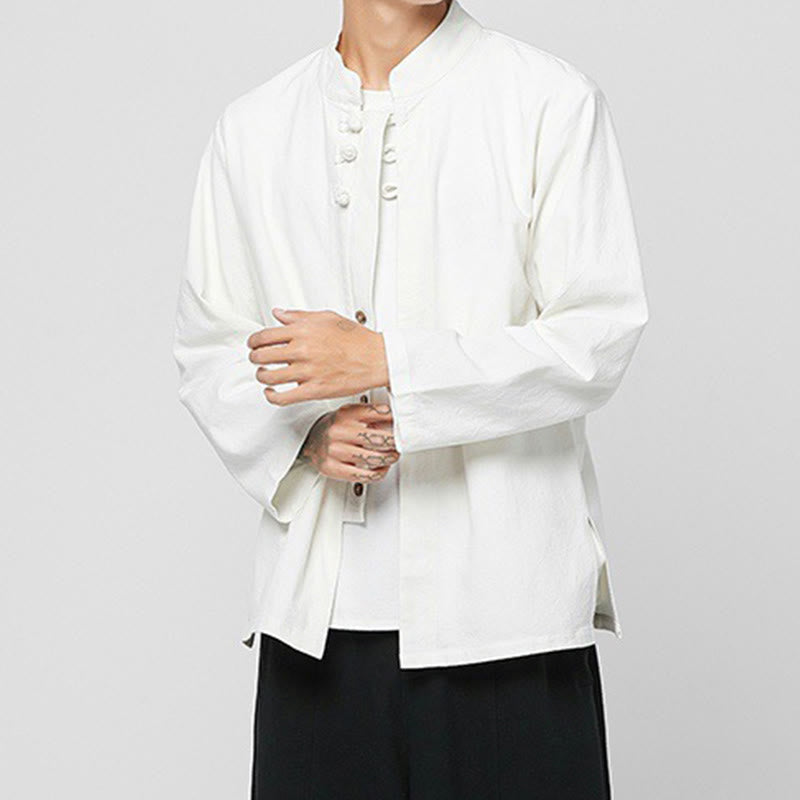 Tactile Cotton-Blend Mandarin Collar Meditative Shirt