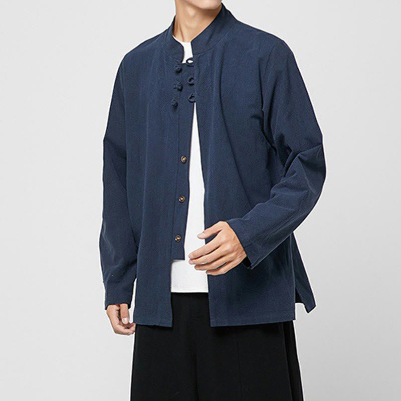 Tactile Cotton-Blend Mandarin Collar Meditative Shirt