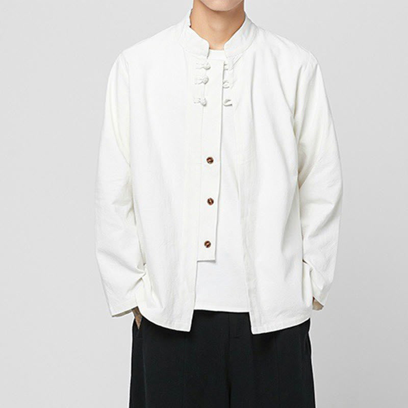 Tactile Cotton-Blend Mandarin Collar Meditative Shirt