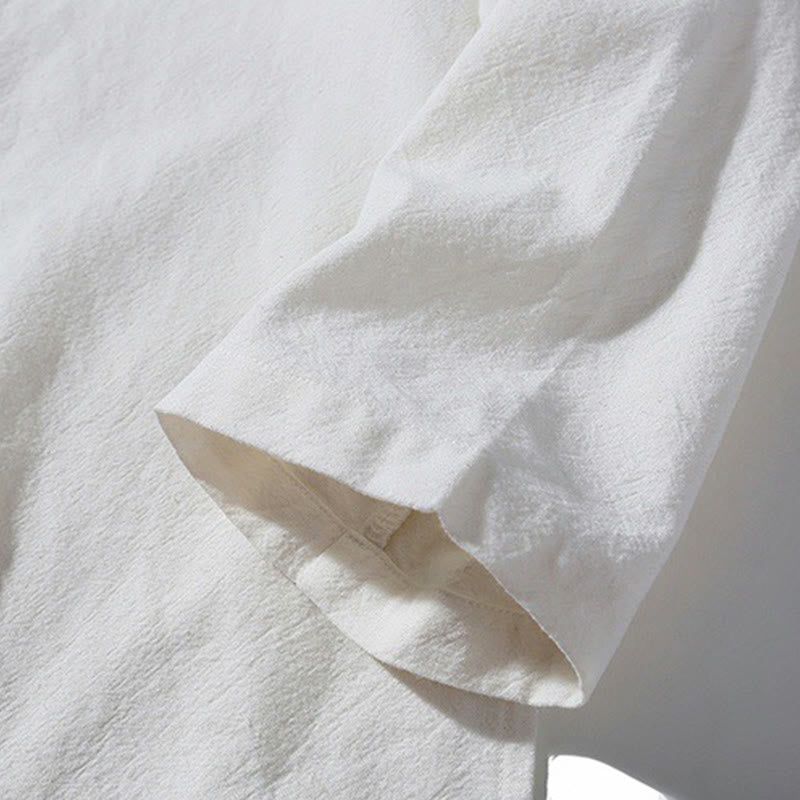 Tactile Cotton-Blend Mandarin Collar Meditative Shirt