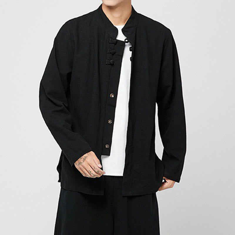 Tactile Cotton-Blend Mandarin Collar Meditative Shirt