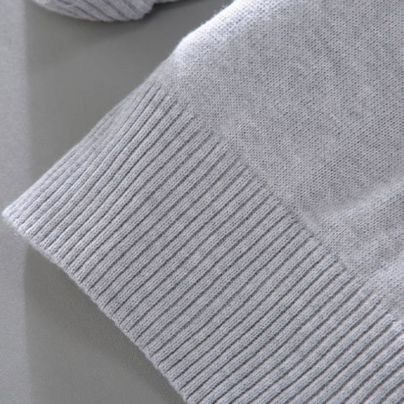 Ribbed Solid Color Hem Design Men's Mock Neck Long Sleeve Pure Cotton Sweater