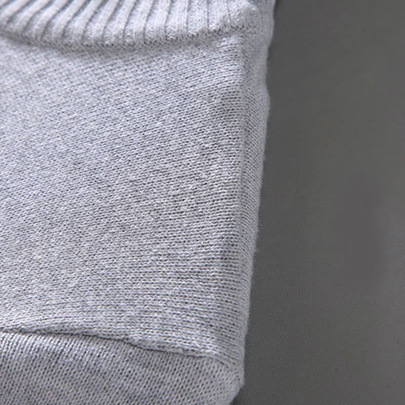 Ribbed Solid Color Hem Design Men's Mock Neck Long Sleeve Pure Cotton Sweater