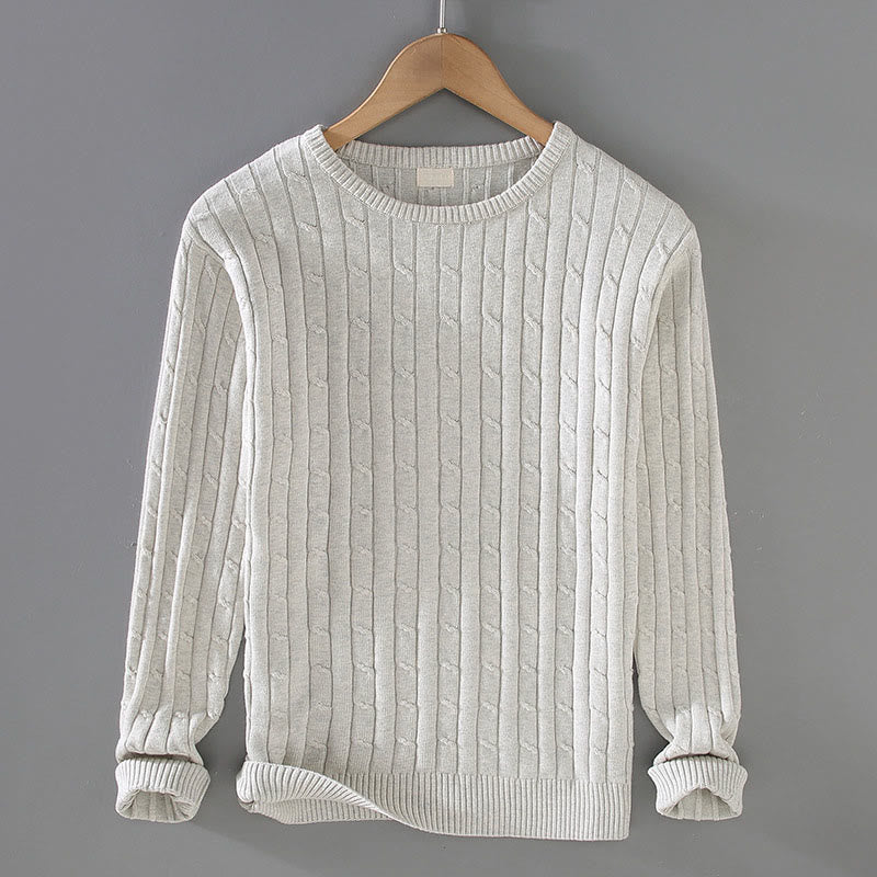 Tactile Cotton Cable Knit Grounding Crewneck Sweater